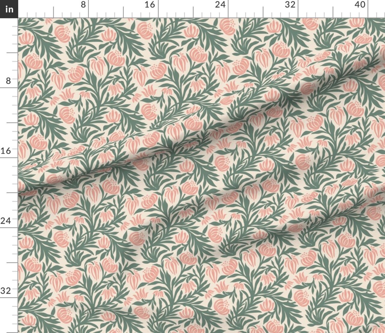 Sage Botanical William Morris Arts And Crafts Cottagecore Grand Millennial Modern Floral Custom Printed Fabric by Spoonflower Various Fabrics by the Yard or Fat Quarter